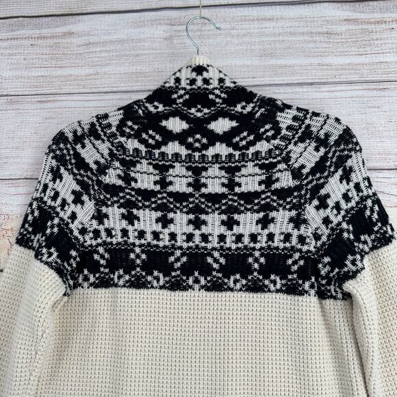 Columbia Waffle Knit Fair‎ Isle Mock Wool Blend Sweater Women's M Cream/Black - Picture 4 of 11